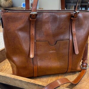 🪴Cognac Brown Genuine Leather Laptop Tote
